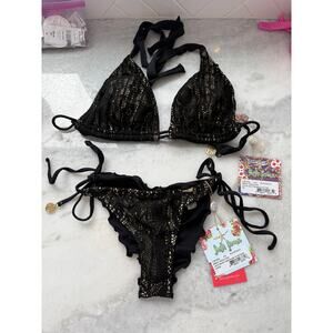 Luli Fama Women's Standard Sweet Seduction Lace Triangle Halter Top and Bottom